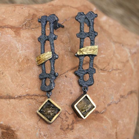 ILZA - EARRINGS - MOLDAVITE, STERLING SILVER
