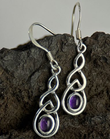 CELTIC KNOT, AMETHYST, SILVER EARRINGS 925/1000