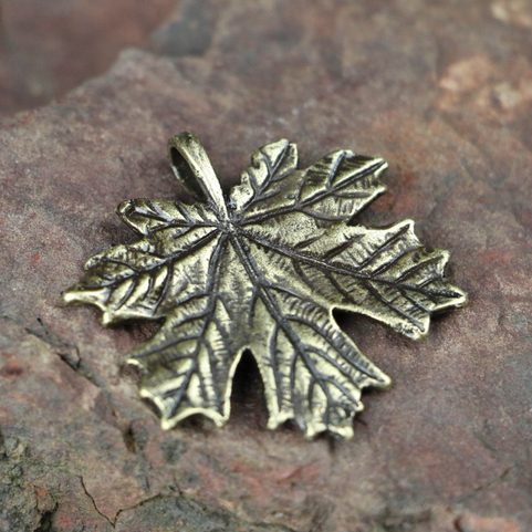 MAPLE LEAF, ZINC PENDANT, ANTIQUE BRASS