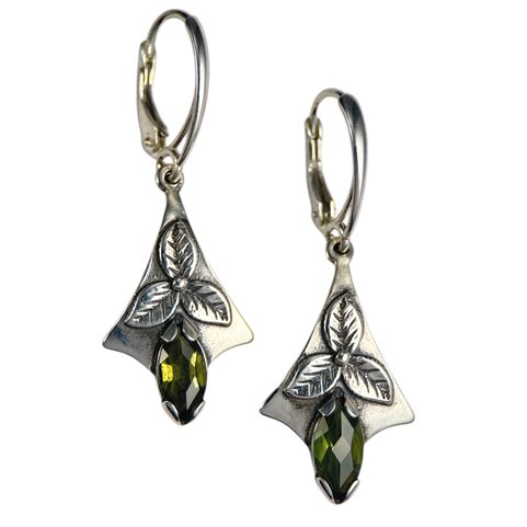 SHAMROCK, EARRINGS, MOLDAVITE, SILVER