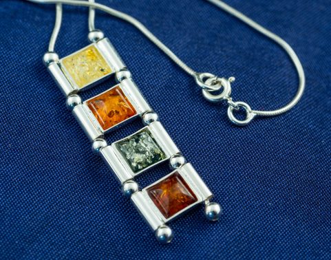 WIOLA, AMBER, NECKLACE, STERLING SILVER