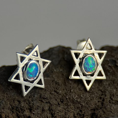 STAR OF DAVID, S. OPAL, SILVER EARRINGS 925/1000