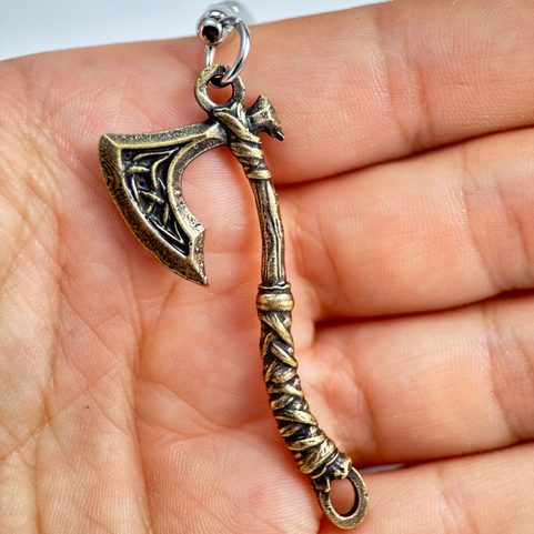 BATTLE AXE, KEY RING, ZINC, OLD BRASS