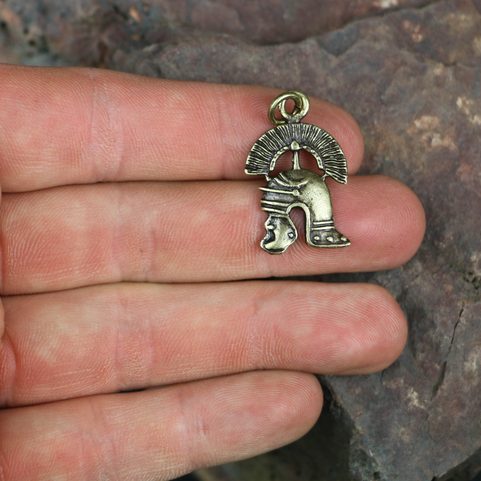 CENTURION, ROMAN HELMET, ZINK PENDANT, ANTIQUE BRASS
