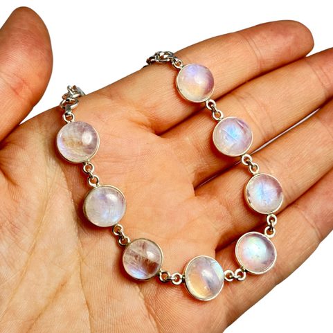 RAINBOW MOONSTONE, SILVER BRACELET AG 925/1000
