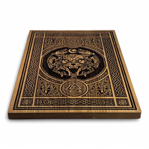 FENRIR LOUP AVEC ORNEMENTS DÉCORATION MURALE, BOIS 32X46CM