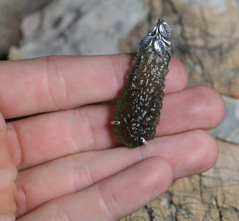 LEAFY MOLDAVITE PENDANT, STERLING SILVER