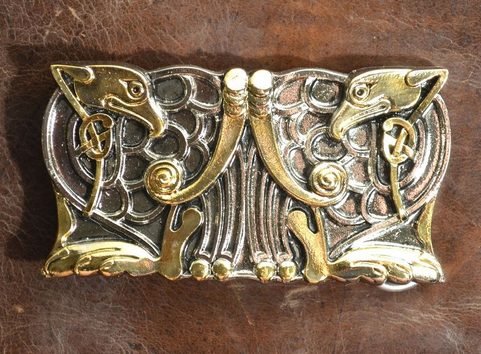 CELTIC HERONS, LUXURY BELT BUCKLE, GOLD PLATED