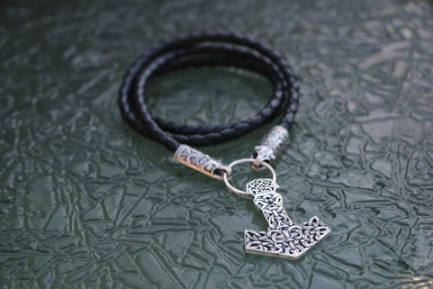 MJÖLNIR - COLLIER, BOLO EN CUIR, ARGENT, 16G