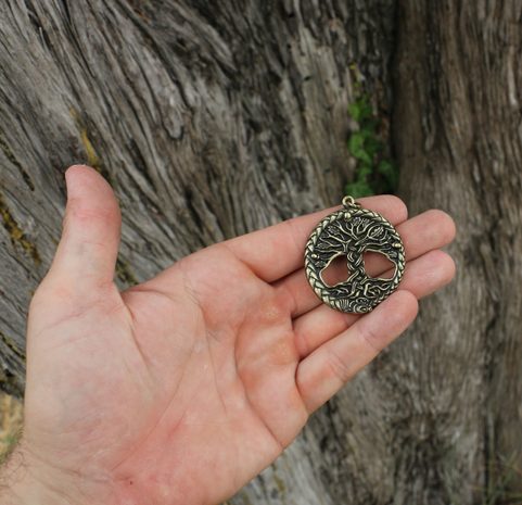 CELTIC OAK SACRED TREE OF LIFE PENDANT ZINC, ANTIQUE BRASS
