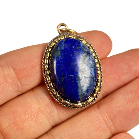 LAPIS LAZULI, LARGE, BRONZE, PENDANT