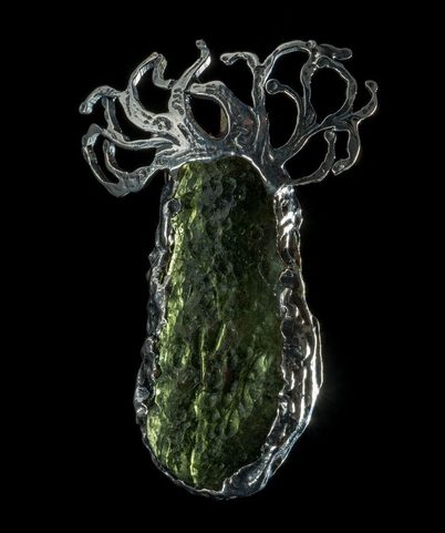 ARBOR VITAE, CZECH MOLDAVITE STERLING SILVER PENDANT