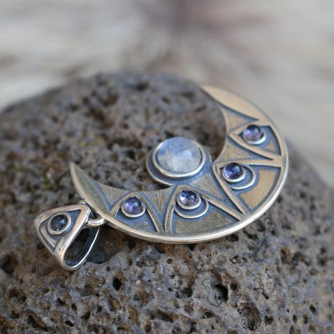 LUNA-ANHÄNGER, IOLITH UND MONDSTEIN, SILBER 925 11G