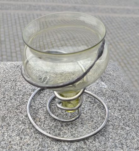 MEDIEVAL GLASS, GLASS WITH FORGED IRON STAND