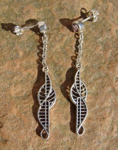VIOLIN CLEF, SILVER ART NOUVEAU EARRINGS, AG 925