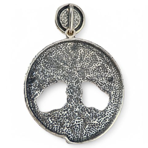 CELTIC OAK SACRED TREE OF LIFE PENDANT SILVER AND MOLDAVITE