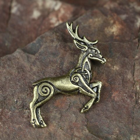 CELTIC DEER - HERNE, ZINC, PENDANT, ANTIQUE BRASS