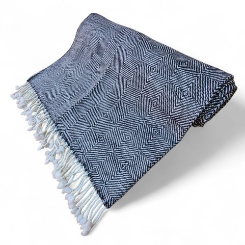 MERINODECKE AUS WOLLE SCHWARZ-WEISS, RHODOPA