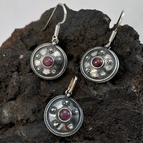 ANTICA ROMA, STERLING SILVER JEWELRY SET, RUBY
