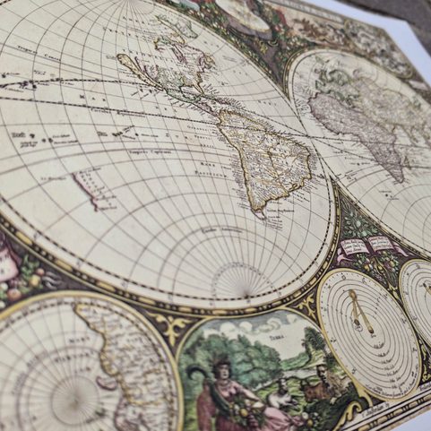 WELTKARTE NOVA TOTIUS TERRARUM ORBIS TABULA, FREDERIK DE WIT, HANDGESCHÖPFTES PAPIER
