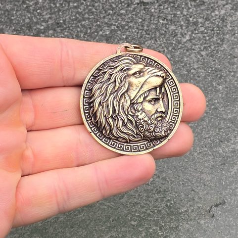HERACLES, GREEK HERO, PENDANT, ZINC, ANTIQUE BRASS FINISH