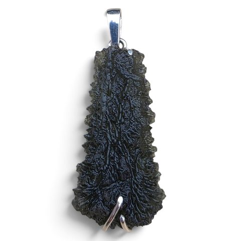 STERLING SILVER PENDANT WITH NATURAL MOLDAVITE, 925 SILVER