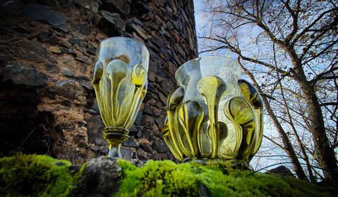 PERCHTA, BOHEMIAN MEDIEVAL GOBLET, GREEN FOREST GLASS