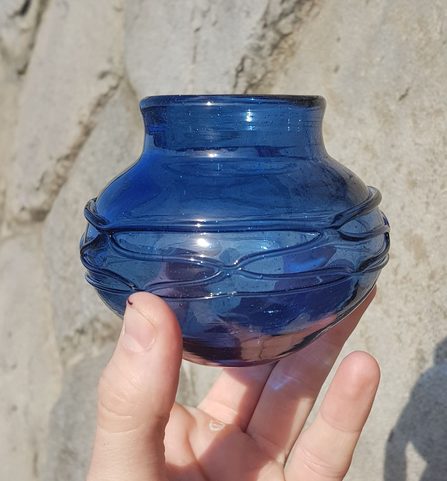 INKWELL, BLUE HISTORICAL GLASS