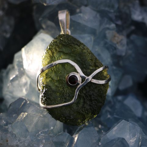 LARA, PENDENTIF EN ARGENT, MOLDAVITE AG 925