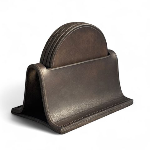 LEATHER COASTERS AND HOLDER