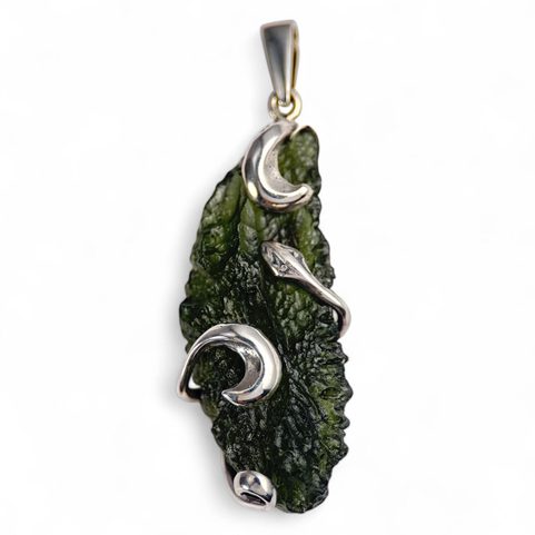 SERPENT, PENDANT, MOLDAVITE, SILVER 925/1000