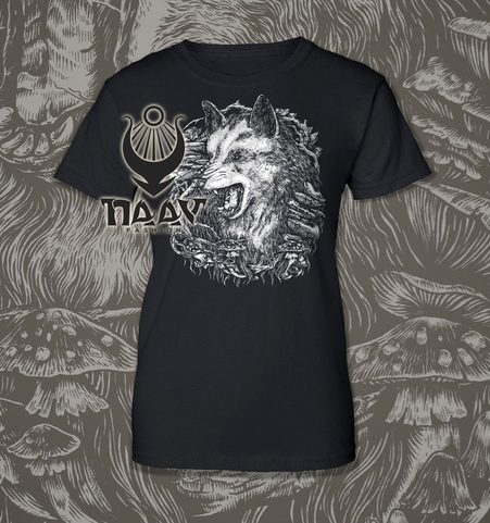 WOLF, WOMEN'S T-SHIRT BLACK, DRUID COLLECTION