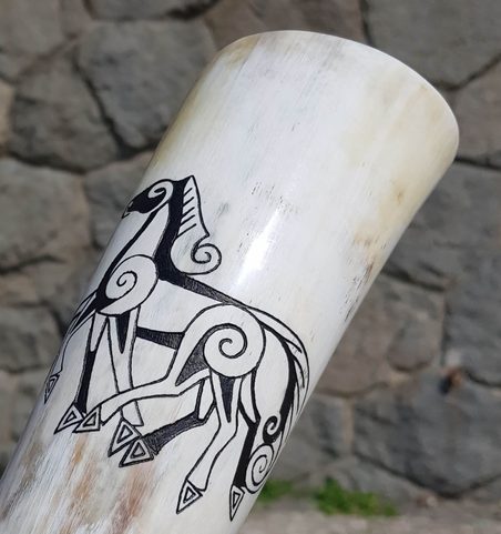 SLEIPNIR, CARVED DRINKING HORN - 0.3 L