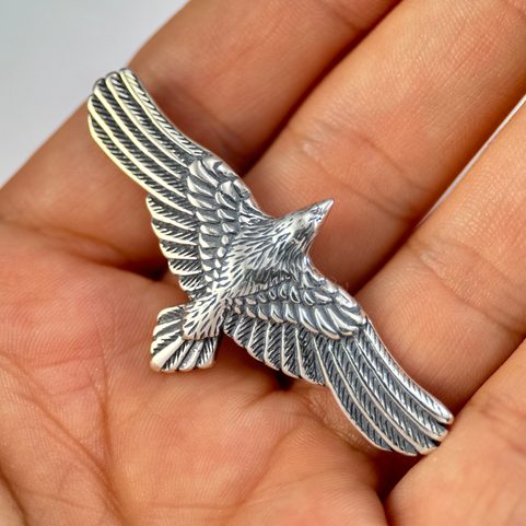 FLYING CROW - RAVEN PENDANT, STERLING SILVER