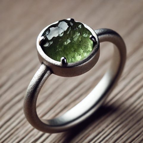 GREEN EYE, LUXURY SILVER RING WITH MOLDAVITE, AG 925