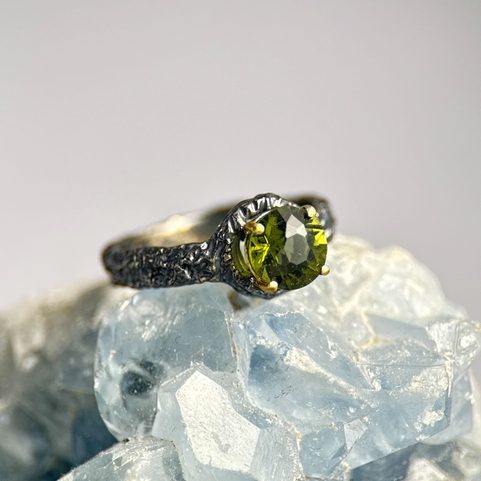 KRUMAU, MOLDAVITE, SILVER RING, AG 925/1000