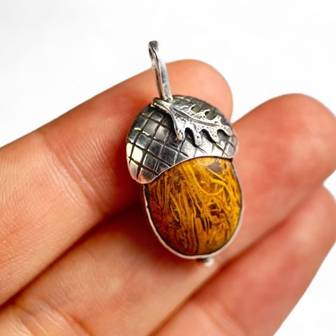 GLAND, JASPE SERPENT, PENDENTIF EN ARGENT, AG 925/1000