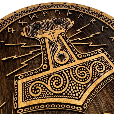 MJÖLLNIR - HAMMER OF THOR, WOODEN WALL PICTURE 32CM