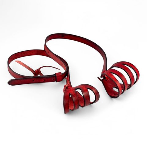 BLOWING HORN WITH LEATHER HOLDER DELUXE 38CM, RED