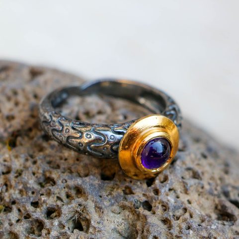 VIKING WEDDING RING, ORUPGÅRD, DENMARK, STERLING SILVER, AG 925, AMETHYST