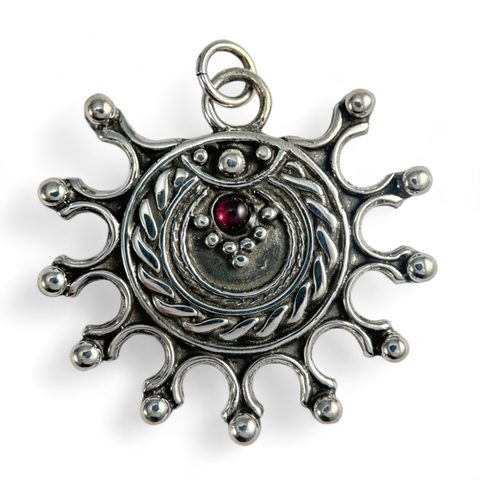DEVANA, SLAVIC SOLAR PENDANT, SILVER - GARNET