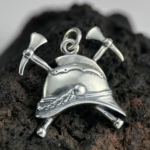 OLD FIRE HELMET, PENDANT STERLING SILVER