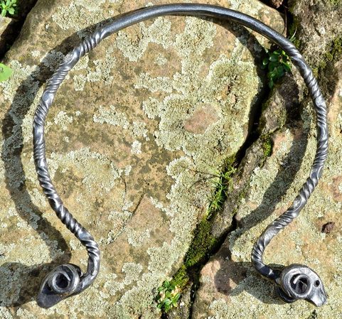 RAM'S HEAD, HAND-FORGED IRON CELTIC TORQUES