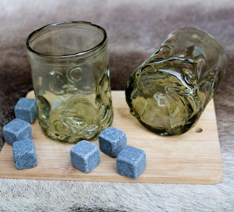 WHISKEY GREEN GLASS, GIFT SET 2 GLASSES + 6 CUBES