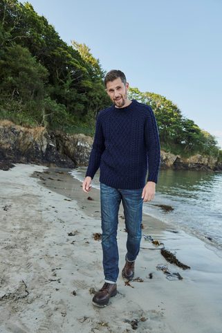 MEN'S WOOL SWEATER, DONEGAL TWEED ARAN