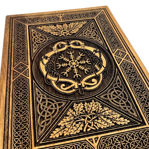 AEGISHJALMUR - RUNE ISLANDAISE, DÉCORATION MURALE, BOIS 32X46CM