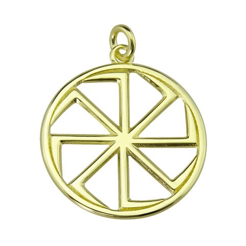 KOLOVRAT, SLAVIC SUN WHEEL PENDANT, 14K GOLD