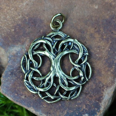 CELTIC TREE OF LIFE, KNOTTED, ZINC PENDANT, ANTIQUE BRASS