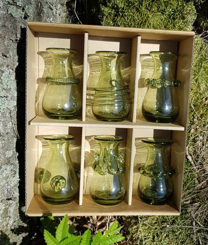 WHITE WOLF, SET OF 6 SHOT GLASSES, SMALL VASES