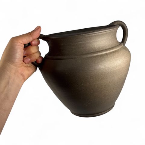 DOUBLE-EARED VASE INFLUENCED BY ANTIQUE PATTERNS, CELTIC GRAPHITE CERAMIC